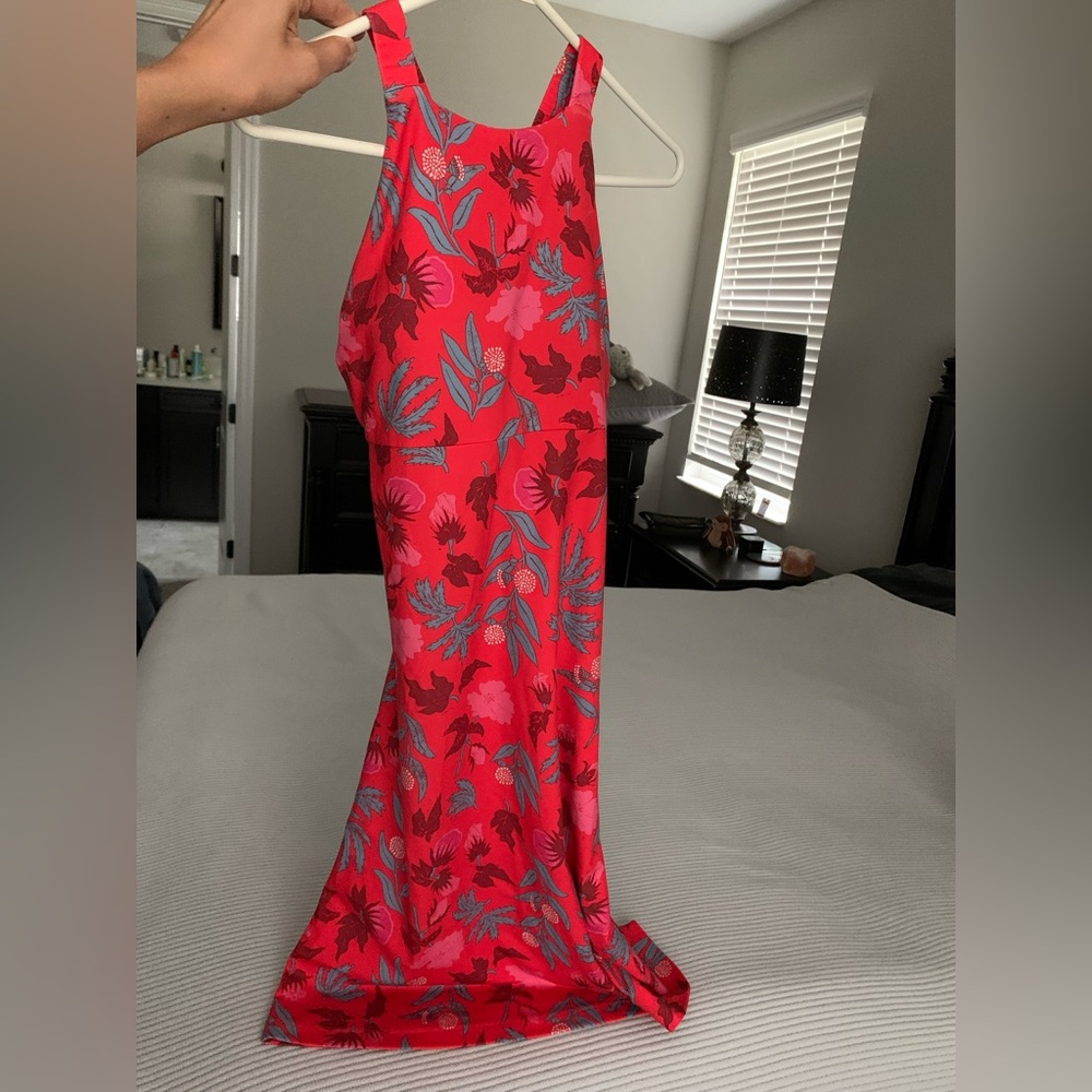 Floral Red Knee-Length Dress